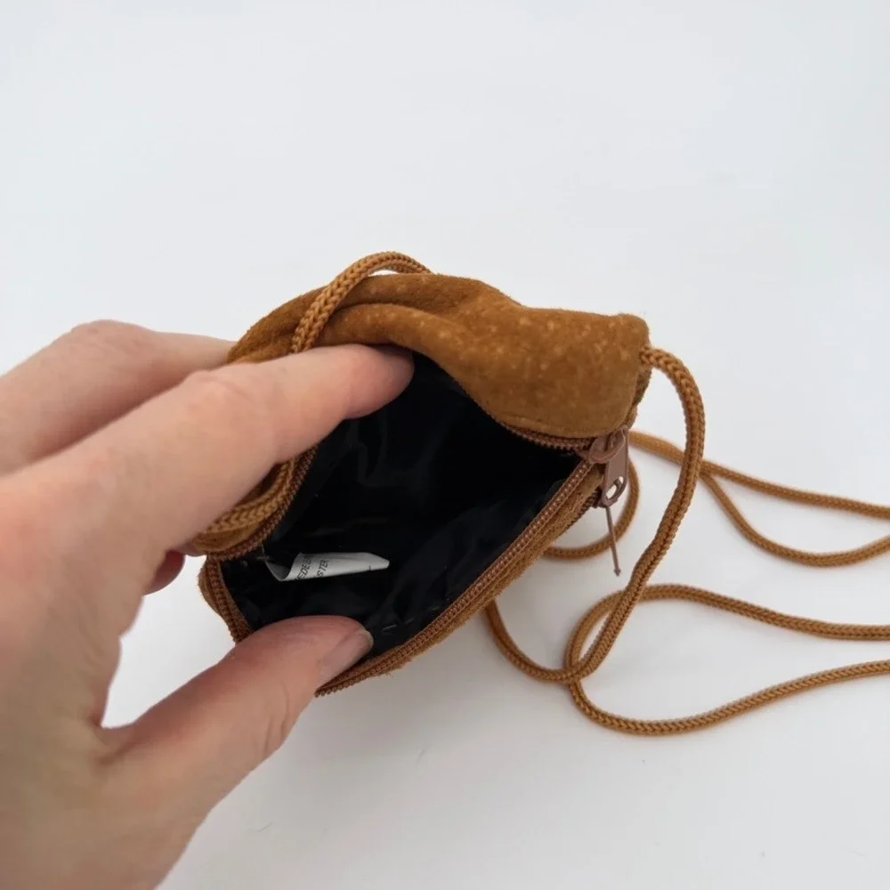 100% Suede Leather Crossbody Bag‎ Patchwork Look Brown Mini Boho Festival Purse